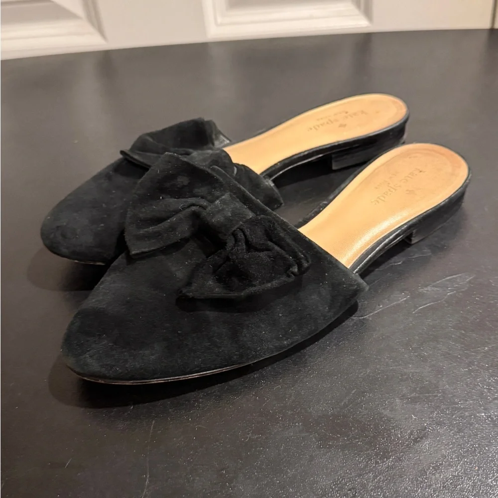 Kate Spade Black Suede Bow Mules
